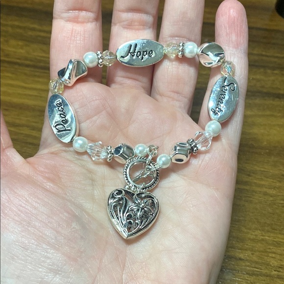 Jewelry - Silver Peace Hope & Serenity Bracelet With Heart Charm And Toggle Clasp